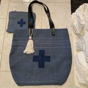 NWOT Mer Sea and Company luxury Marseille tote in marine blue w/ matching pouch